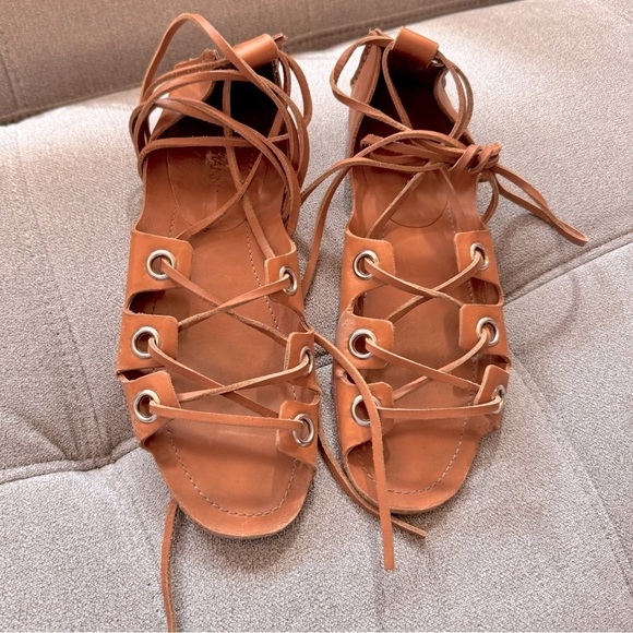 Zimmermann Leather Gladiator Flat Sandals strappy wrap riveted brown tan boho - Picture 2 of 12